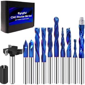 11Pcs CNC Router Bits Set, 1/4" Shank Solid Carbide Multiple Uses Router Bit for Woodworking Detail Carving Trimming V Groove Engraving Slotting Mortise MDF Resin Lettering Sign Making
