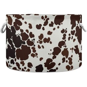 Kigai Cow Print Round Storage Basket with Cotton Rope,Large Collapsible Laundry Basket Blanket Toy Clothes Storage Bin for Bedroom Bathroom Nursery