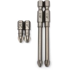 RW 0059-005 JIS (Japanese Industrial Standard) Screwdriver Impact Bits #2#3 Standard & Long 1/4 Inch (Set of 4, 1 of Each)