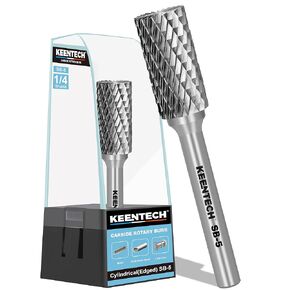 KEENTECH Burr Bits Tungsten Carbide, 1/4" Shank Die Grinder Bit, SB-5 Cutting Burrs with Storage Case, Double-Cut Cylinder Shape Rotary File for Hard Metal, 1/2" Cutting Dia. x 1" Cutting Length