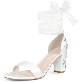 Allegra K Women's Satin Lace Up Floral Print Chunky Heel Sandals