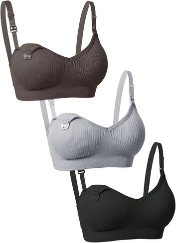 MakeMeChic Women's 3 Pack Maternity Nursing Bras Rib Knitted Breastfeeding Bralettes in Saudi Arabia