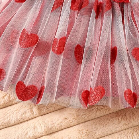 Newborn Baby Girl Valentine's Day Outfit Romper Tutu Dress with Headband Toddler Glitter Heart Print Clothes Skirt in Saudi Arabia