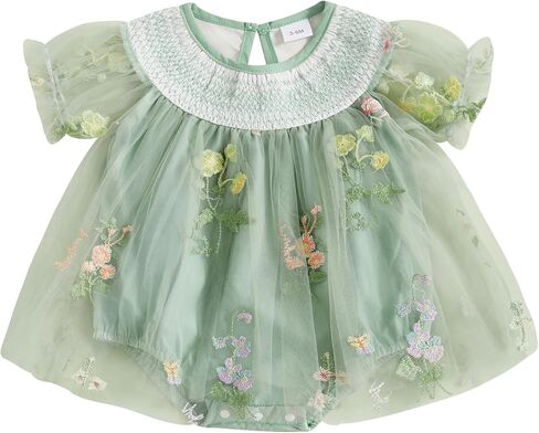 Infant Baby Girl Summer Clothes Lace Mesh Flower Short Sleeve Romper Tutu Dress Princess Dress Cake Smash Dress in Kuwait