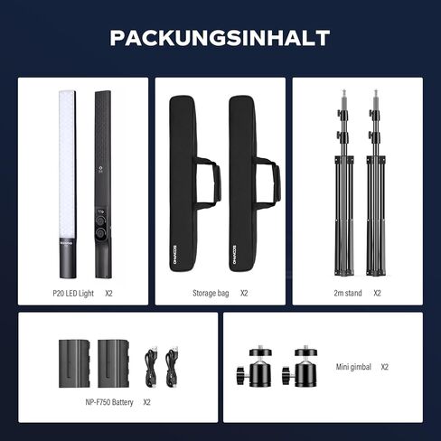 قريبا P20 RGB LED LED LED مجموعة إضاءة التصوير الفوتوغرافي ， 2 PCS محمولة محمولة Dimmable 2500-8500K CRI≥97 40 تأثيرات الإضاءة مع المدرجات/حقيبة تسجيل الفيديو ، يوتيوب ، الصور الفوتوغرافية in Kuwait