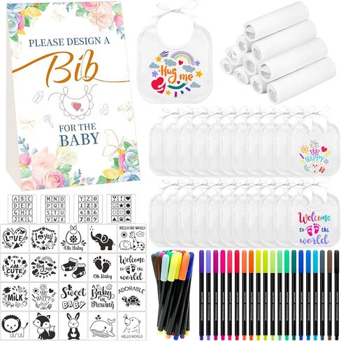 Bibs Baby Shower Games Sign Set Baby Feeder Bibs Newborn Gifts Fabric Marker Stencils Kit in Saudi Arabia