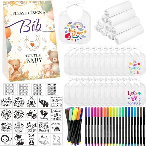 Bibs Baby Shower Games Sign Set Baby Feeder Bibs Newborn Gifts Fabric Marker Stencils Kit in Saudi Arabia