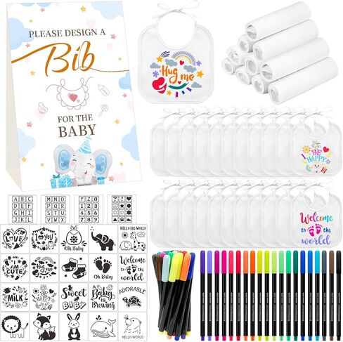 Bibs Baby Shower Games Sign Set Baby Feeder Bibs Newborn Gifts Fabric Marker Stencils Kit in Saudi Arabia