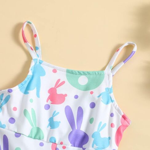 CM C&M WODRO Toddler Baby Girl Easter Bell Bottom Slip Romper Rabbit Print Sleeveless Jumpsuit Kid Cute One Piece Flare Pant in Saudi Arabia