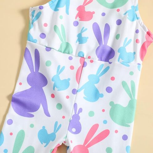CM C&M WODRO Toddler Baby Girl Easter Bell Bottom Slip Romper Rabbit Print Sleeveless Jumpsuit Kid Cute One Piece Flare Pant in Saudi Arabia