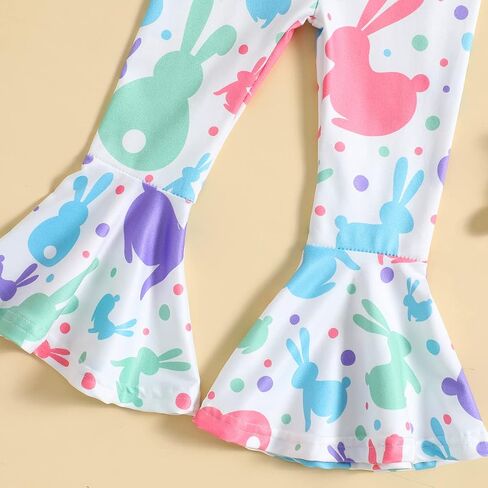 CM C&M WODRO Toddler Baby Girl Easter Bell Bottom Slip Romper Rabbit Print Sleeveless Jumpsuit Kid Cute One Piece Flare Pant in Saudi Arabia