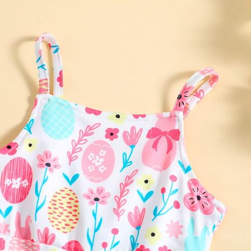 CM C&M WODRO Toddler Baby Girl Easter Bell Bottom Slip Romper Rabbit Print Sleeveless Jumpsuit Kid Cute One Piece Flare Pant in Saudi Arabia