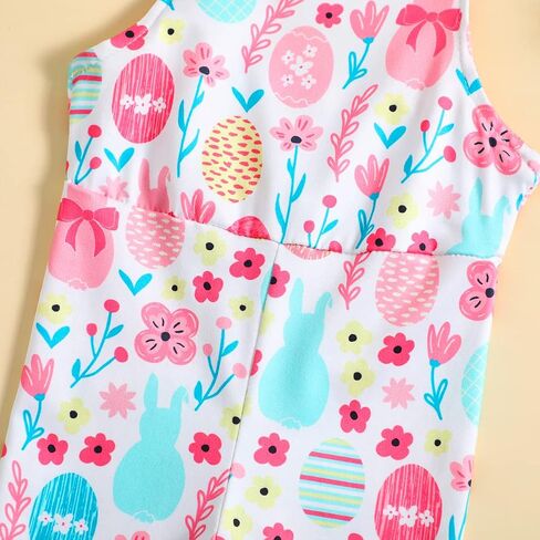 CM C&M WODRO Toddler Baby Girl Easter Bell Bottom Slip Romper Rabbit Print Sleeveless Jumpsuit Kid Cute One Piece Flare Pant in Saudi Arabia