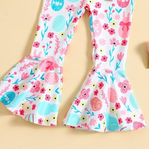 CM C&M WODRO Toddler Baby Girl Easter Bell Bottom Slip Romper Rabbit Print Sleeveless Jumpsuit Kid Cute One Piece Flare Pant in Saudi Arabia