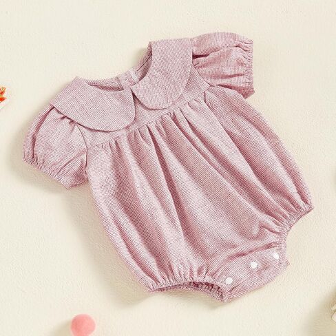 Bagilaanoe Summer Outfit Infant Baby Girl Clothes Short Sleeve Romper Bodysuit Solid Doll Collar Jumpsuit Tops in Saudi Arabia