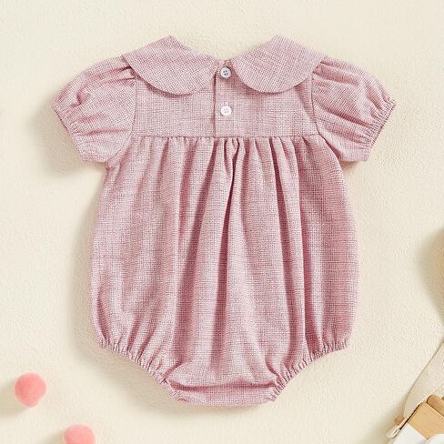 Bagilaanoe Summer Outfit Infant Baby Girl Clothes Short Sleeve Romper Bodysuit Solid Doll Collar Jumpsuit Tops in Saudi Arabia