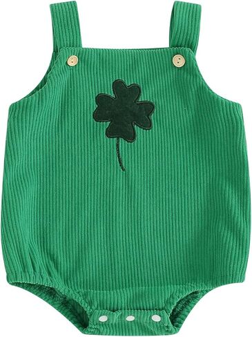 St Patricks Day Baby Boy Girl Outfit Newborn Clover Embroidery Romper Overalls Sleeveless Corduroy Bodysuit Jumpsuit in Saudi Arabia