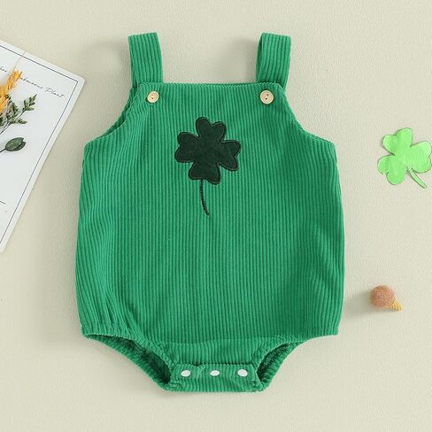 St Patricks Day Baby Boy Girl Outfit Newborn Clover Embroidery Romper Overalls Sleeveless Corduroy Bodysuit Jumpsuit in Saudi Arabia