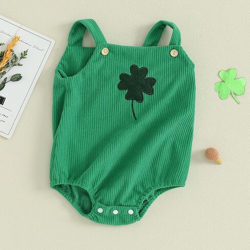 St Patricks Day Baby Boy Girl Outfit Newborn Clover Embroidery Romper Overalls Sleeveless Corduroy Bodysuit Jumpsuit in Saudi Arabia