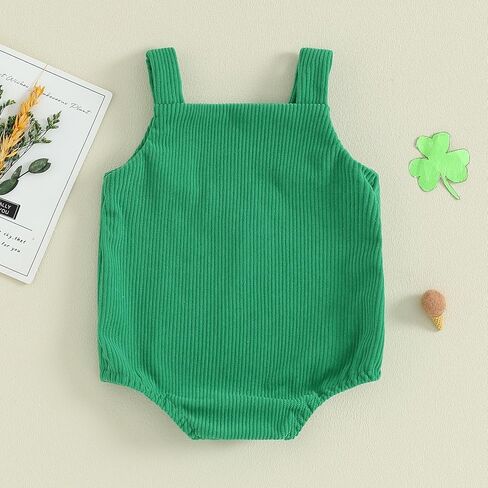 St Patricks Day Baby Boy Girl Outfit Newborn Clover Embroidery Romper Overalls Sleeveless Corduroy Bodysuit Jumpsuit in Saudi Arabia