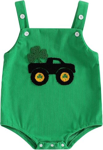 St Patricks Day Baby Boy Girl Outfit Newborn Clover Embroidery Romper Overalls Sleeveless Corduroy Bodysuit Jumpsuit in Saudi Arabia