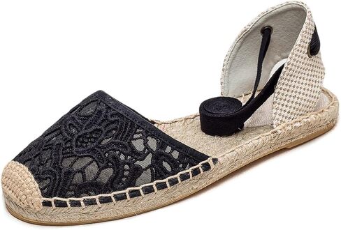 U-lite Women's Espadrille FLat Sandals Closed Toe Ankle Wrap,Classic Lace Up Summer Dressy Flat Shoes in Saudi Arabia