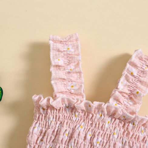 Newborn Baby Girl Clothes Floral Bunny Print Smocked Sleeveless Romper Summer Bodysuit Cute Baby Easter Outfit in Kuwait