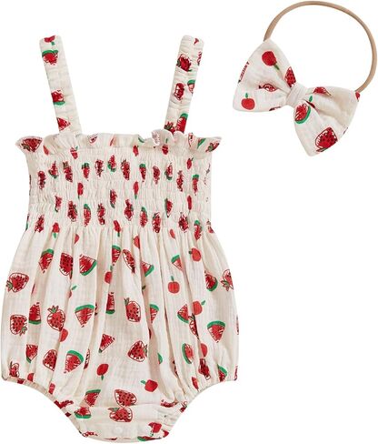 Newborn Baby Girl Clothes Floral Bunny Print Smocked Sleeveless Romper Summer Bodysuit Cute Baby Easter Outfit in Kuwait