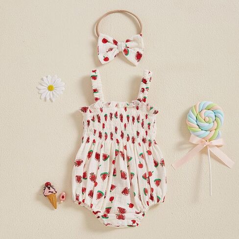Newborn Baby Girl Clothes Floral Bunny Print Smocked Sleeveless Romper Summer Bodysuit Cute Baby Easter Outfit in Kuwait