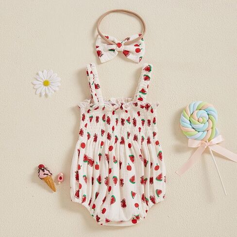 Newborn Baby Girl Clothes Floral Bunny Print Smocked Sleeveless Romper Summer Bodysuit Cute Baby Easter Outfit in Kuwait