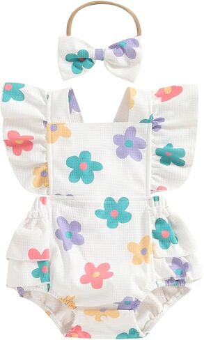 Baby Girl Clothes 3 6 9 12 18 Month Newborn Ruffle Bubble Romper Onesie Floral Bodysuit Summer Outfit in Saudi Arabia