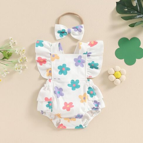 Baby Girl Clothes 3 6 9 12 18 Month Newborn Ruffle Bubble Romper Onesie Floral Bodysuit Summer Outfit in Saudi Arabia