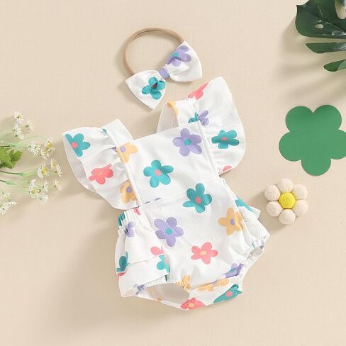 Baby Girl Clothes 3 6 9 12 18 Month Newborn Ruffle Bubble Romper Onesie Floral Bodysuit Summer Outfit in Saudi Arabia