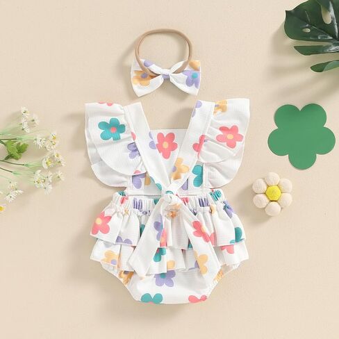 Baby Girl Clothes 3 6 9 12 18 Month Newborn Ruffle Bubble Romper Onesie Floral Bodysuit Summer Outfit in Saudi Arabia