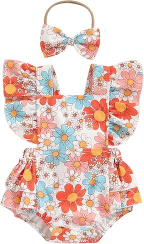 Baby Girl Clothes 3 6 9 12 18 Month Newborn Ruffle Bubble Romper Onesie Floral Bodysuit Summer Outfit in Saudi Arabia