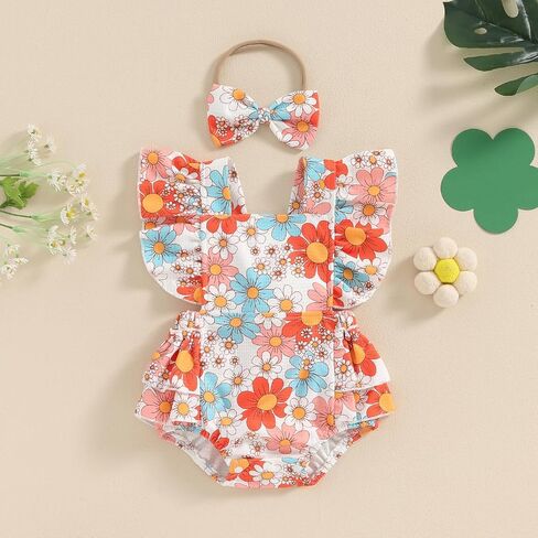 Baby Girl Clothes 3 6 9 12 18 Month Newborn Ruffle Bubble Romper Onesie Floral Bodysuit Summer Outfit in Saudi Arabia