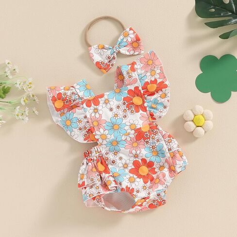 Baby Girl Clothes 3 6 9 12 18 Month Newborn Ruffle Bubble Romper Onesie Floral Bodysuit Summer Outfit in Saudi Arabia