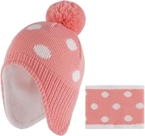 Baby Winter Hat Scarf Set Knitted Toddler Beanie Boys Girls Warm Fleece Lining Hat with Pompom in Saudi Arabia