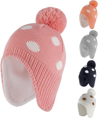 Baby Winter Hat Scarf Set Knitted Toddler Beanie Boys Girls Warm Fleece Lining Hat with Pompom in Saudi Arabia