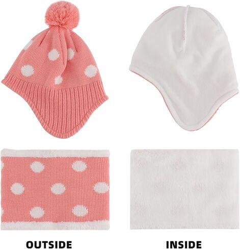 Baby Winter Hat Scarf Set Knitted Toddler Beanie Boys Girls Warm Fleece Lining Hat with Pompom in Saudi Arabia