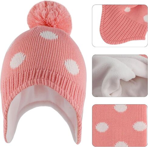 Baby Winter Hat Scarf Set Knitted Toddler Beanie Boys Girls Warm Fleece Lining Hat with Pompom in Saudi Arabia