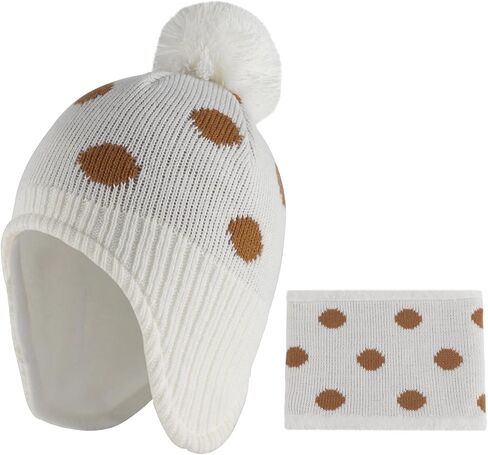 Baby Winter Hat Scarf Set Knitted Toddler Beanie Boys Girls Warm Fleece Lining Hat with Pompom in Saudi Arabia