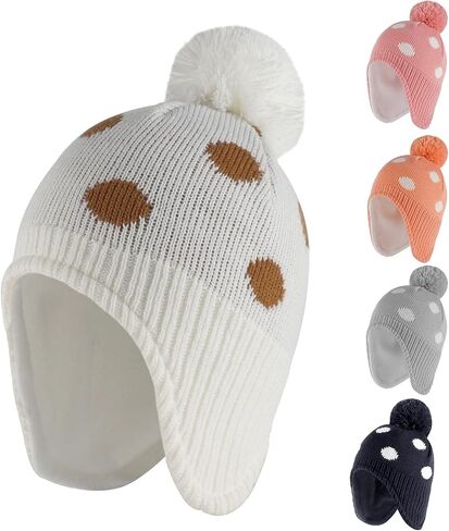 Baby Winter Hat Scarf Set Knitted Toddler Beanie Boys Girls Warm Fleece Lining Hat with Pompom in Saudi Arabia