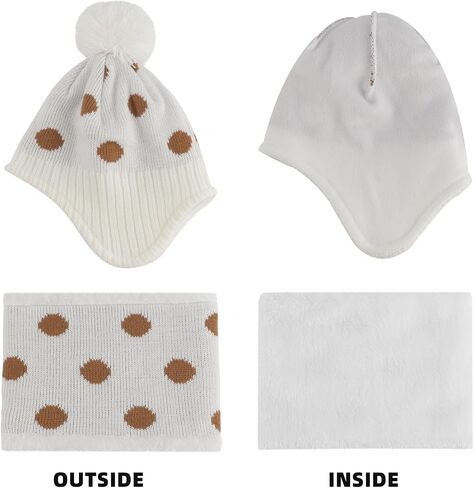 Baby Winter Hat Scarf Set Knitted Toddler Beanie Boys Girls Warm Fleece Lining Hat with Pompom in Saudi Arabia