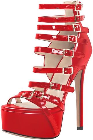 richealnini Sexy Gladiator Platform Sandals for Women Ankle Strap Sky High Heels Buckles in Saudi Arabia