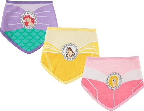 Happy Threads Disney Princess Baby 3 Pack Bandana Bibs Gift Set, Belle Ariel and Rapunzel Princesses, Newborn Bib for Feeding in Saudi Arabia