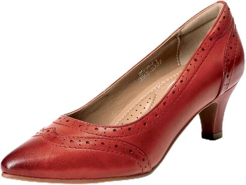 Mona flying Womens Leather Pointed Toe Vintage Brogue Pump Dress Heel Shoe | Elegant Kitten Heel,Comfy Padded Topline,Classy Wingtip Brogue,Supple Sheepskin Upper,Soft Leather Lining,Arch Support Insole in Saudi Arabia