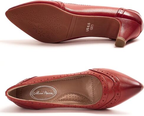 Mona flying Womens Leather Pointed Toe Vintage Brogue Pump Dress Heel Shoe | Elegant Kitten Heel,Comfy Padded Topline,Classy Wingtip Brogue,Supple Sheepskin Upper,Soft Leather Lining,Arch Support Insole in Saudi Arabia