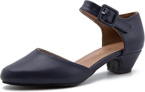 Women's Low Block Chunky Heels Closed Toe Ankle Strap Work Wedding Dress Pumps Shoes in Kuwait