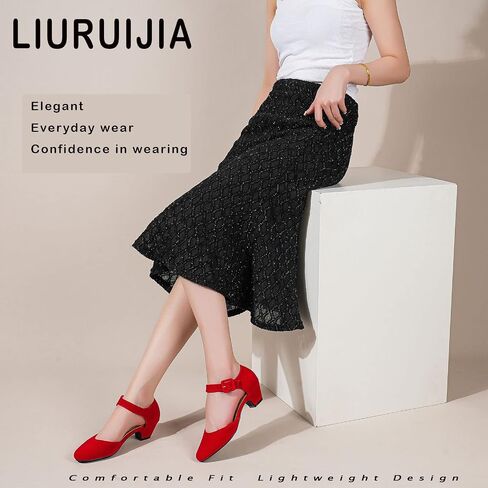 Women's Low Block Chunky Heels Closed Toe Ankle Strap Work Wedding Dress Pumps Shoes in Kuwait